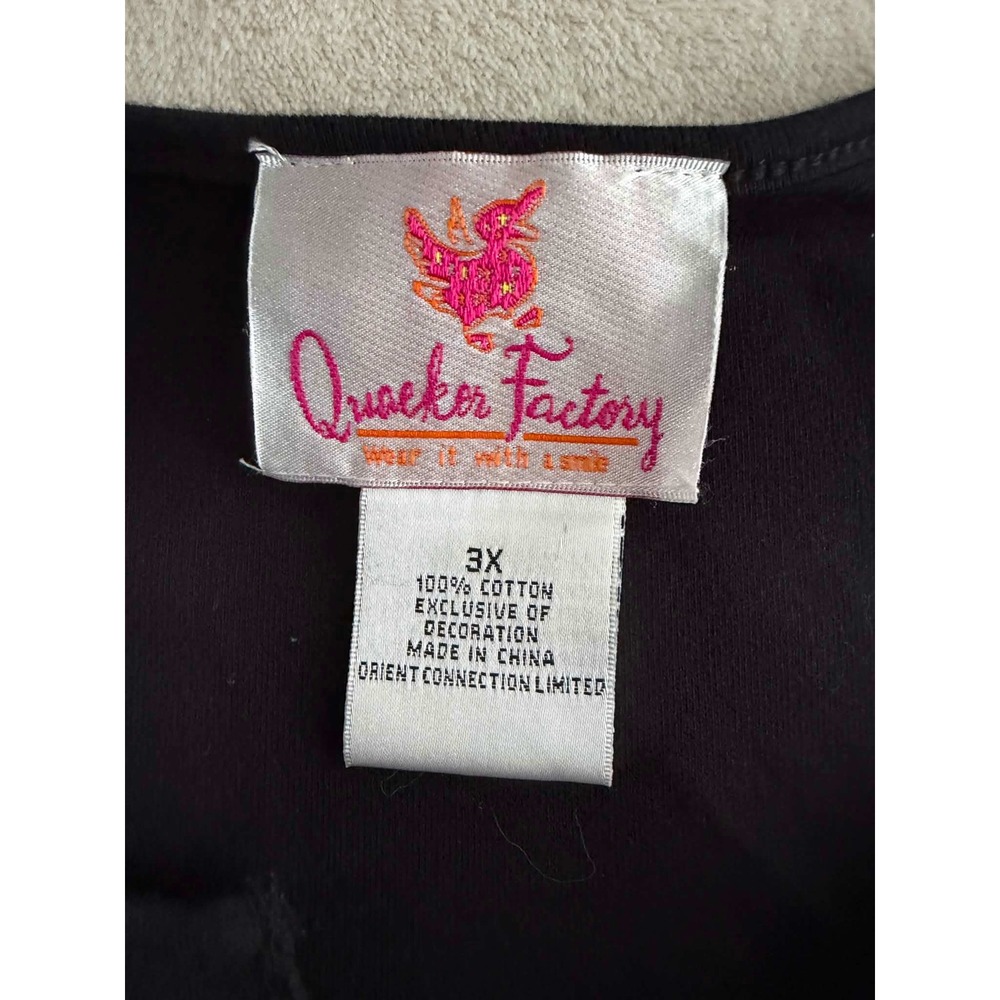 Quacker Factory Black Cotton Rosette Beaded V-Neck 3/4 Sleeve Top Plus Size 3X - Picture 5 of 7